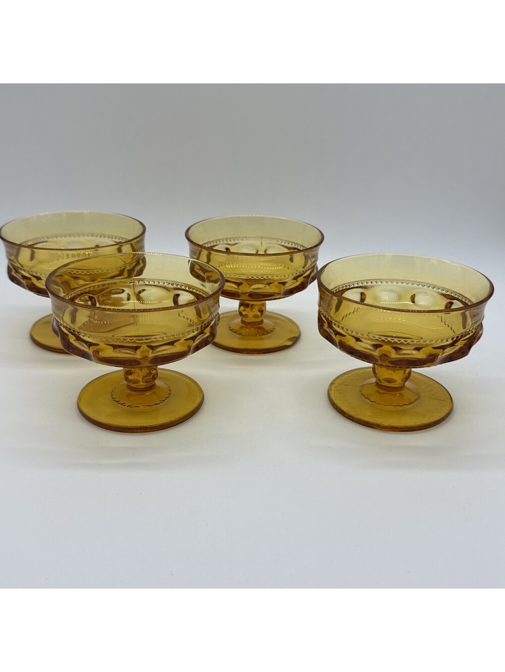 Vintage Amber Glass Sherbet Dessert Bowls Kings Crown Set 3 +1